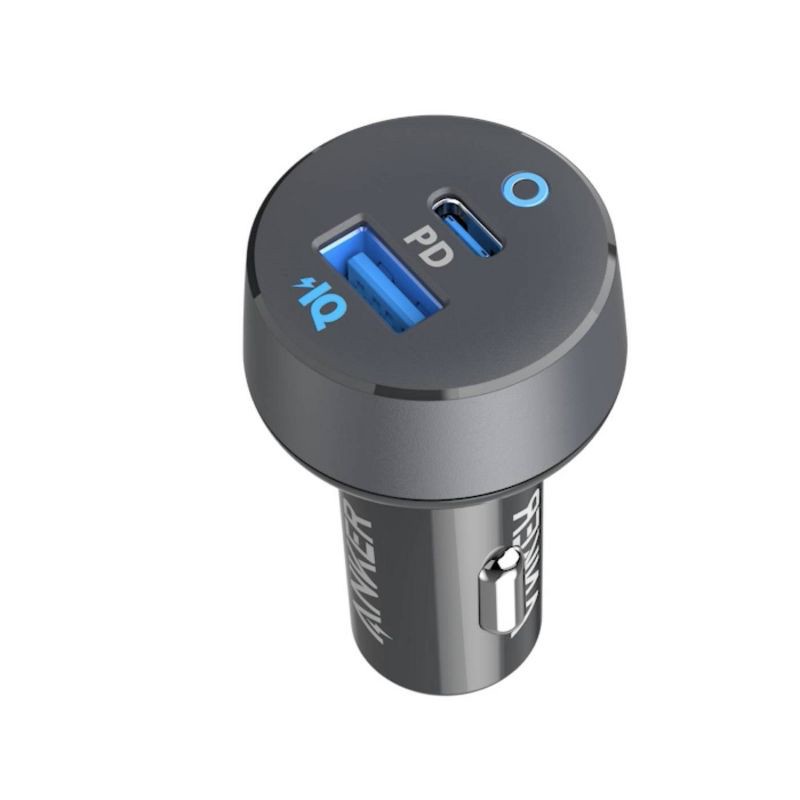 slide 2 of 6, Anker 2-Port 20W USB-C + 15W USB-A Power Delivery Car Charger - Black: Quick Charge & Lightweight Design, 1 ct