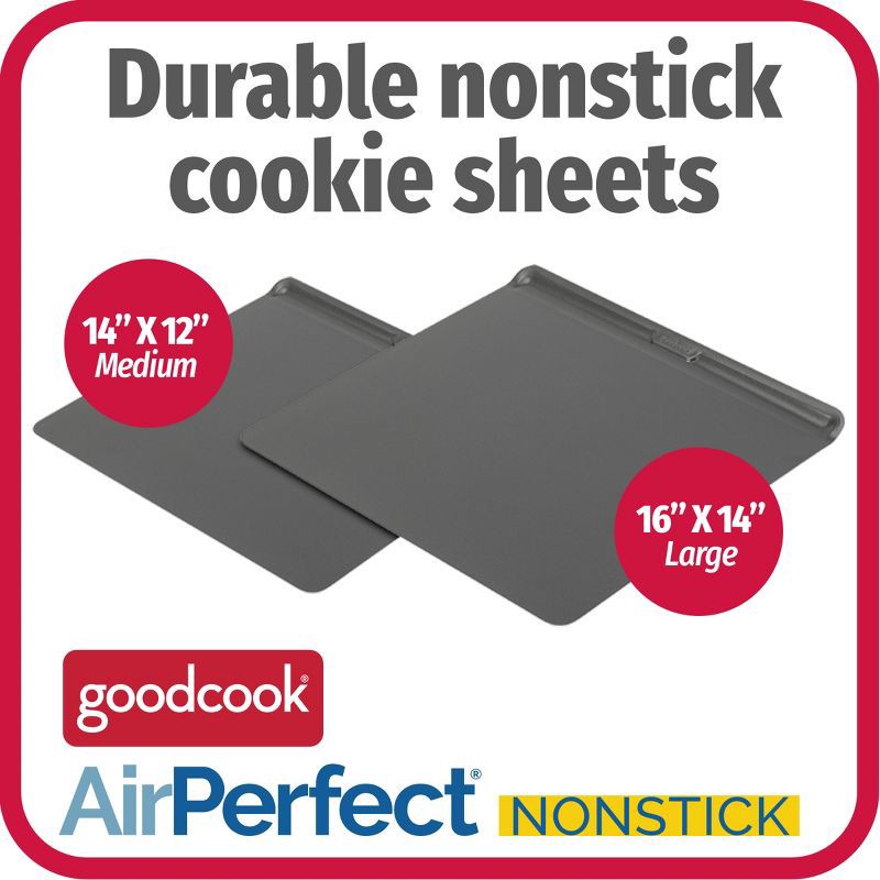 slide 8 of 10, GoodCook AirPerfect Medium & Large 2pk Insulated Nonstick Baking Cookie Sheets: Carbon Steel Bakeware Set, 2 ct