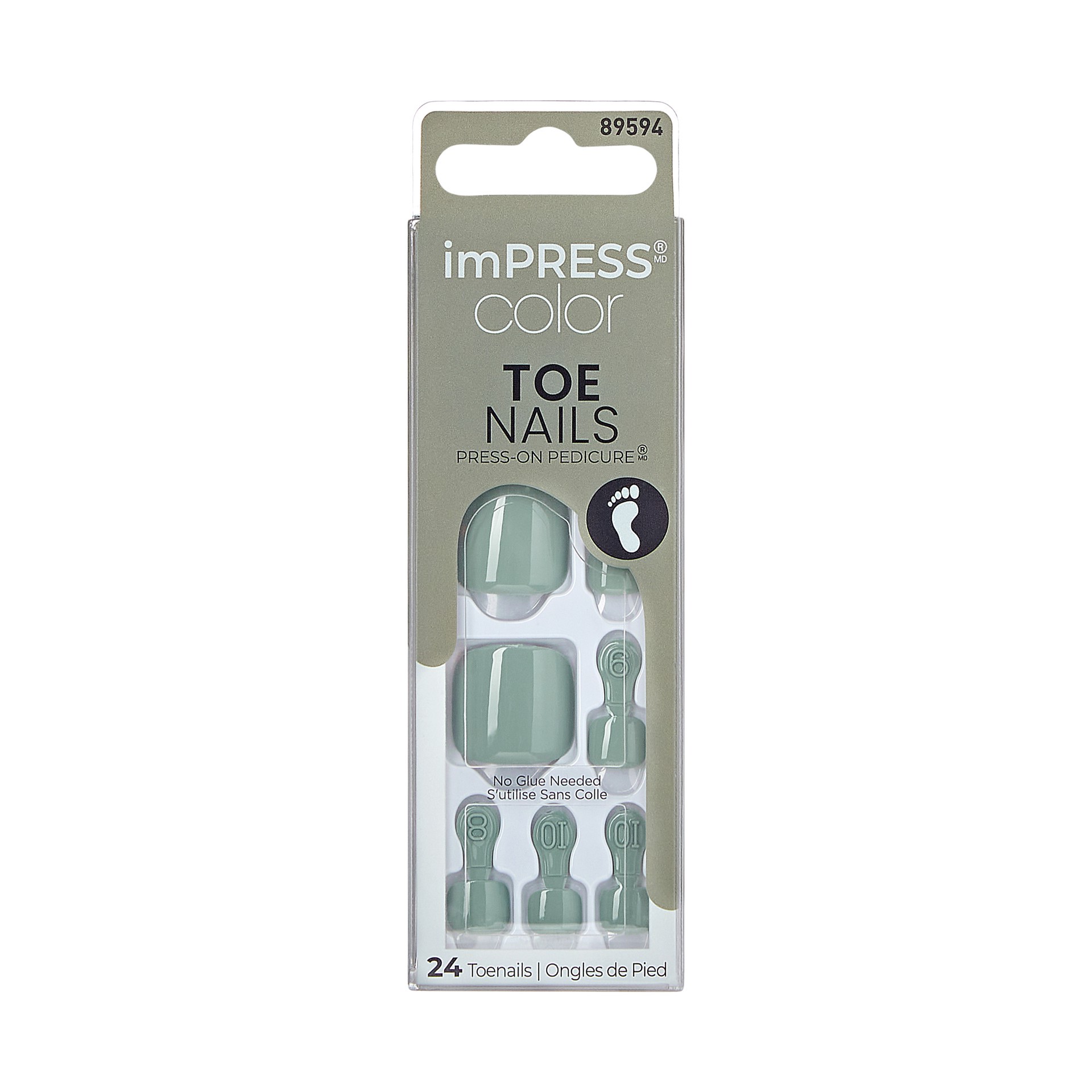 slide 1 of 5, imPRESS Color Press-On Toenails, No Glue Needed, Solid Green, Square, 27 Ct., 28 pc