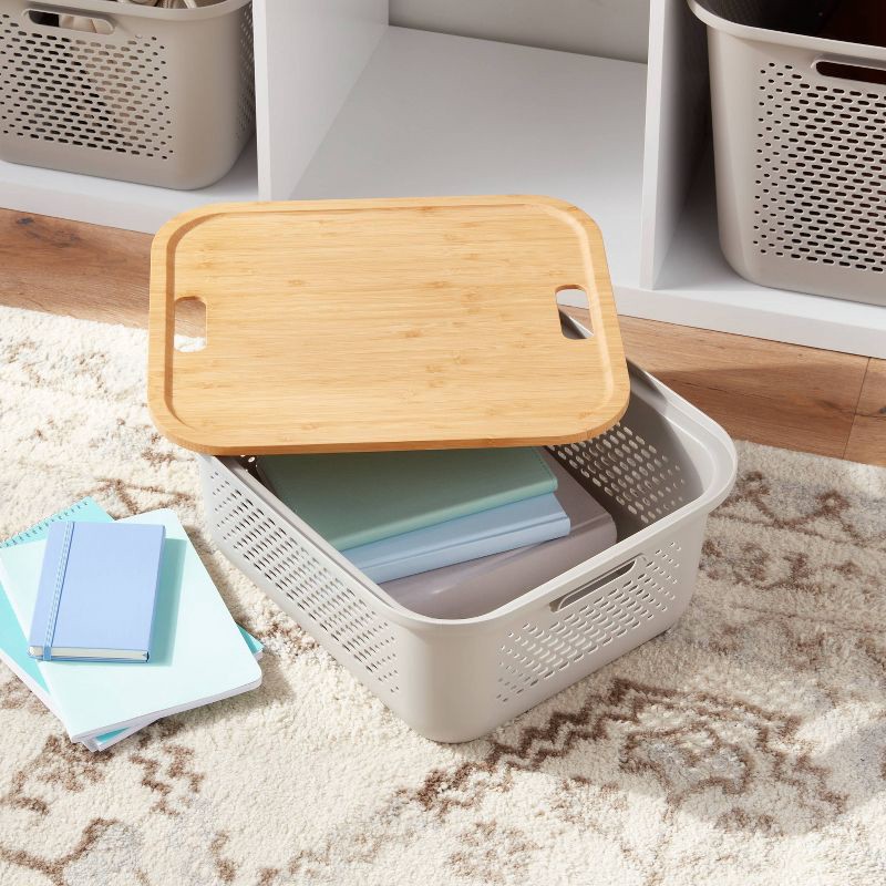 slide 2 of 4, Bamboo Lid with Cutout Handles - Brightroom™: Decorative Storage Bins, Natural Brown, 14.72" x 12.52", No Assembly Required, 1 ct