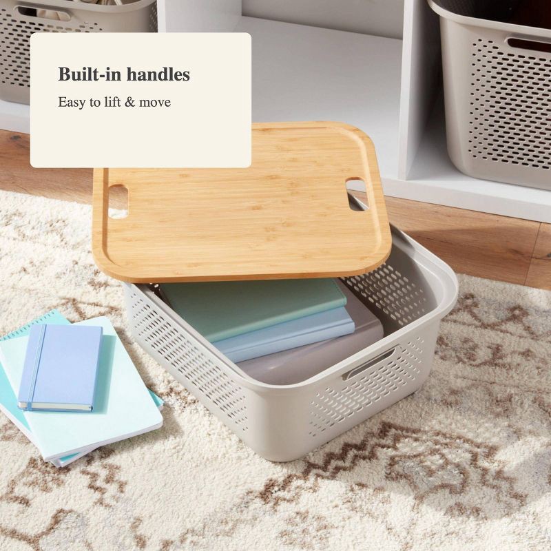slide 4 of 4, Bamboo Lid with Cutout Handles - Brightroom™: Decorative Storage Bins, Natural Brown, 14.72" x 12.52", No Assembly Required, 1 ct