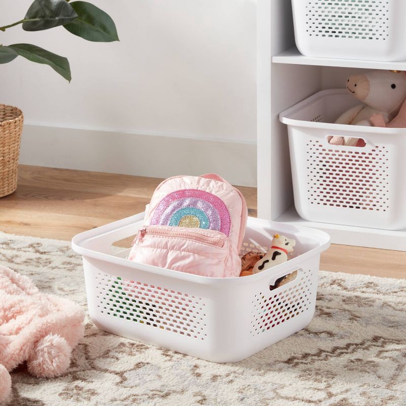 slide 2 of 4, Small Decorative Plastic Bin with Cutout Handles White - Brightroom™, 13.9 liter