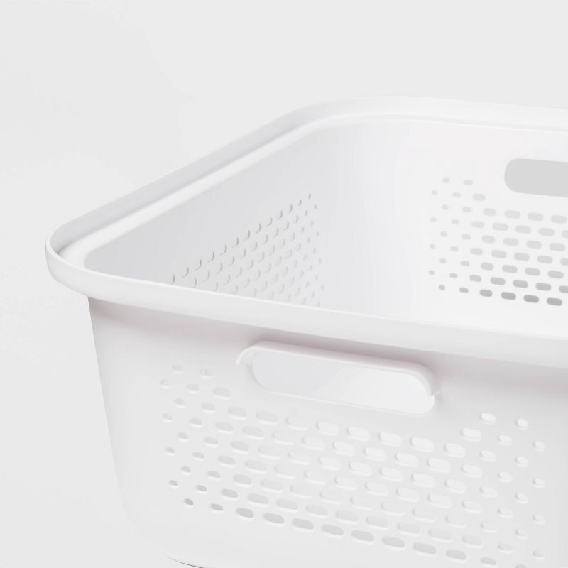 slide 3 of 4, Small Decorative Plastic Bin with Cutout Handles White - Brightroom™, 13.9 liter