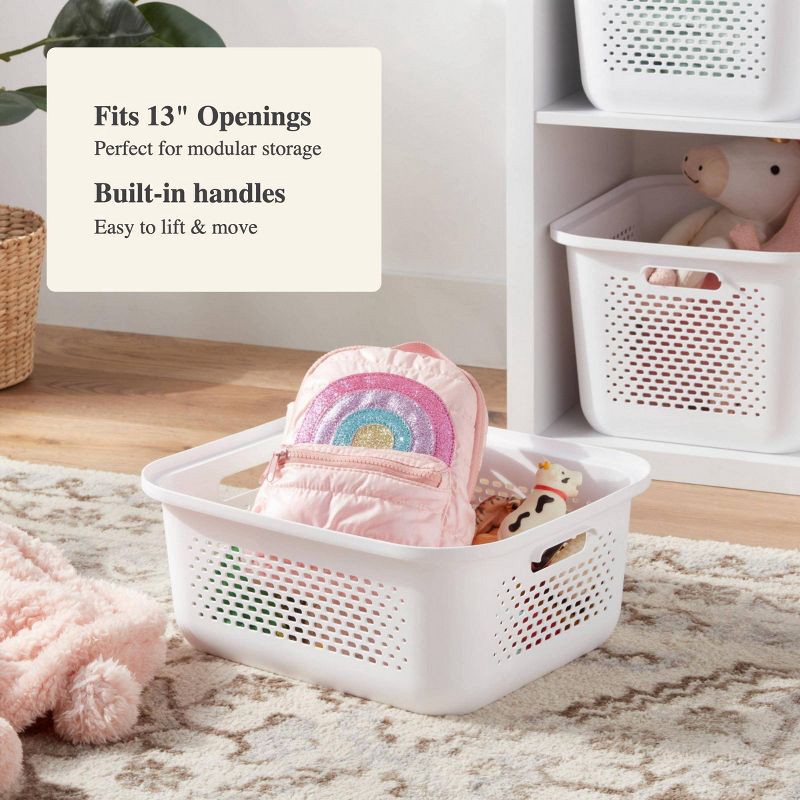 slide 4 of 4, Small Decorative Plastic Bin with Cutout Handles White - Brightroom™, 13.9 liter