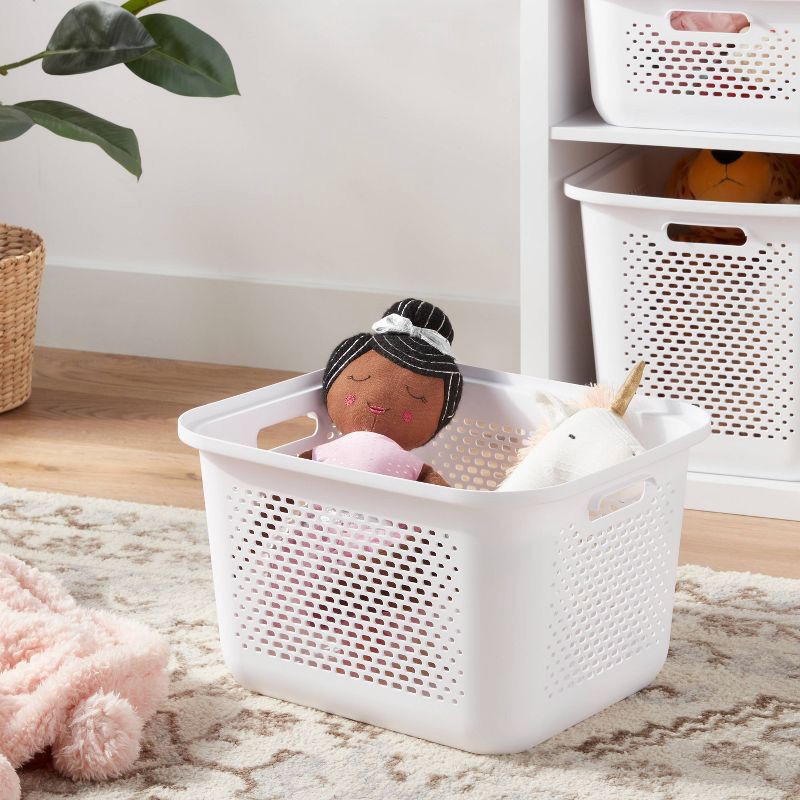 slide 2 of 4, Medium Decorative Plastic Bin with Cutout Handles White - Brightroom™: Stackable Storage, 16.9L, Fits 13" Cube System, 16.9 liter