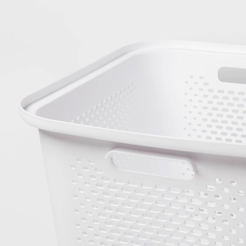 slide 3 of 4, Medium Decorative Plastic Bin with Cutout Handles White - Brightroom™: Stackable Storage, 16.9L, Fits 13" Cube System, 16.9 liter