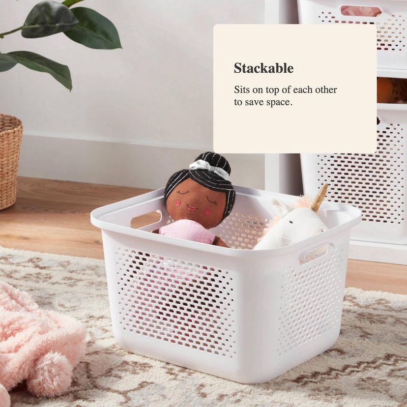 slide 4 of 4, Medium Decorative Plastic Bin with Cutout Handles White - Brightroom™: Stackable Storage, 16.9L, Fits 13" Cube System, 16.9 liter