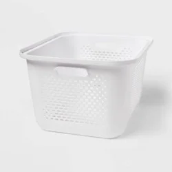 Medium Decorative Plastic Bin with Cutout Handles White - Brightroom™: Stackable Storage, 16.9L, Fits 13" Cube System