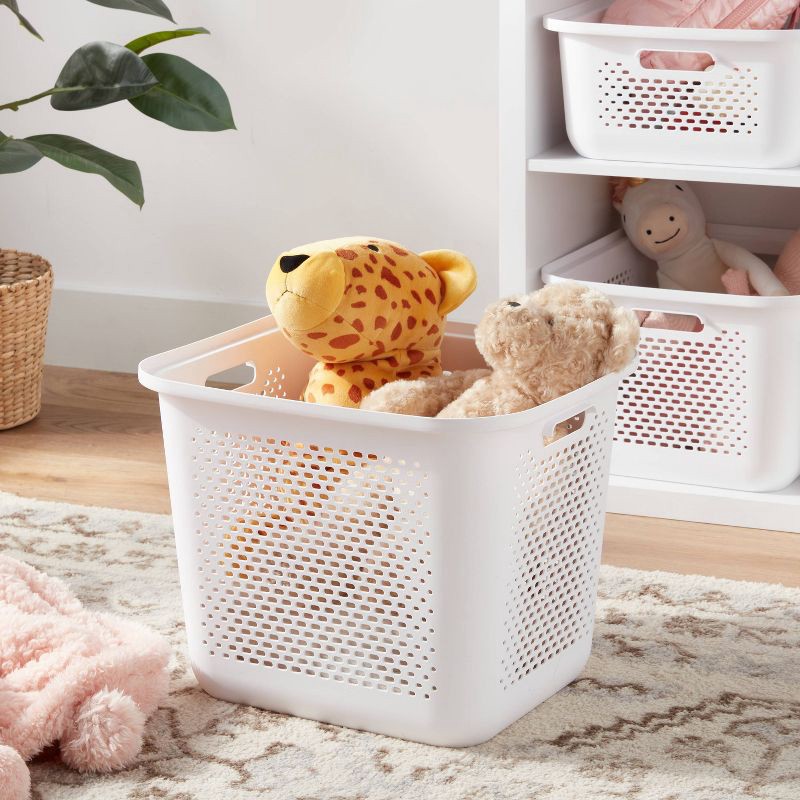 slide 2 of 4, Large Decorative Plastic Bin with Cutout Handles White - Brightroom™, 1 ct