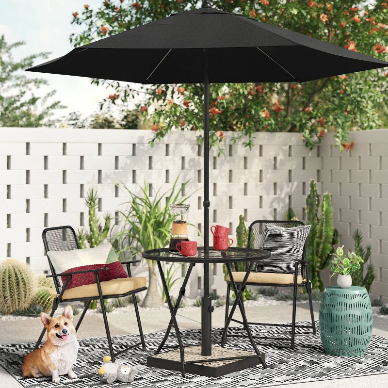 slide 2 of 5, Tempera 7.5' Round Outdoor Patio Market Umbrella Black - Room Essentials™: Steel Frame, Push-Up Lift, No Tilt, 1 ct
