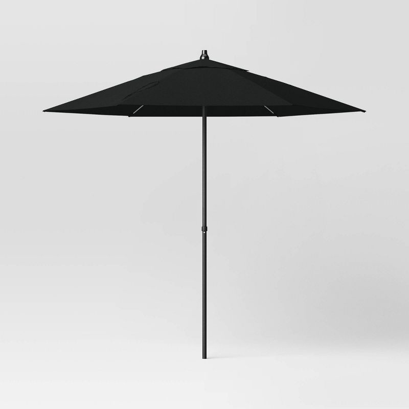 slide 1 of 5, Tempera 7.5' Round Outdoor Patio Market Umbrella Black - Room Essentials™: Steel Frame, Push-Up Lift, No Tilt, 1 ct