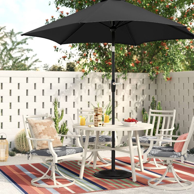 slide 2 of 6, 9' Round Outdoor Patio Market Umbrella Black with Black Pole - Room Essentials™: Fade-Resistant, Crank Lift, Push-Button Tilt, 1 ct