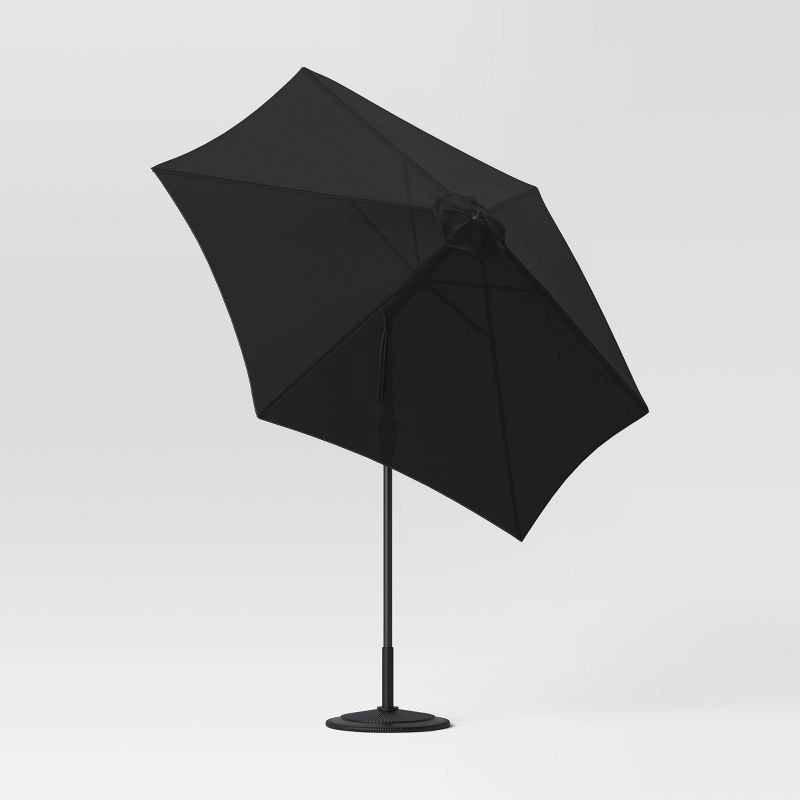 slide 3 of 6, 9' Round Outdoor Patio Market Umbrella Black with Black Pole - Room Essentials™: Fade-Resistant, Crank Lift, Push-Button Tilt, 1 ct