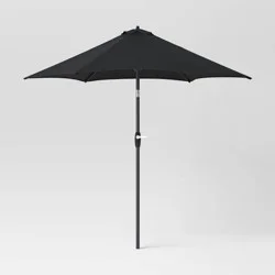 9' Round Outdoor Patio Market Umbrella Black with Black Pole - Room Essentials™: Fade-Resistant, Crank Lift, Push-Button Tilt