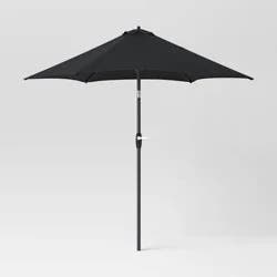 9' Round Outdoor Patio Market Umbrella Black with Black Pole - Room Essentials™: Fade-Resistant, Crank Lift, Push-Button Tilt