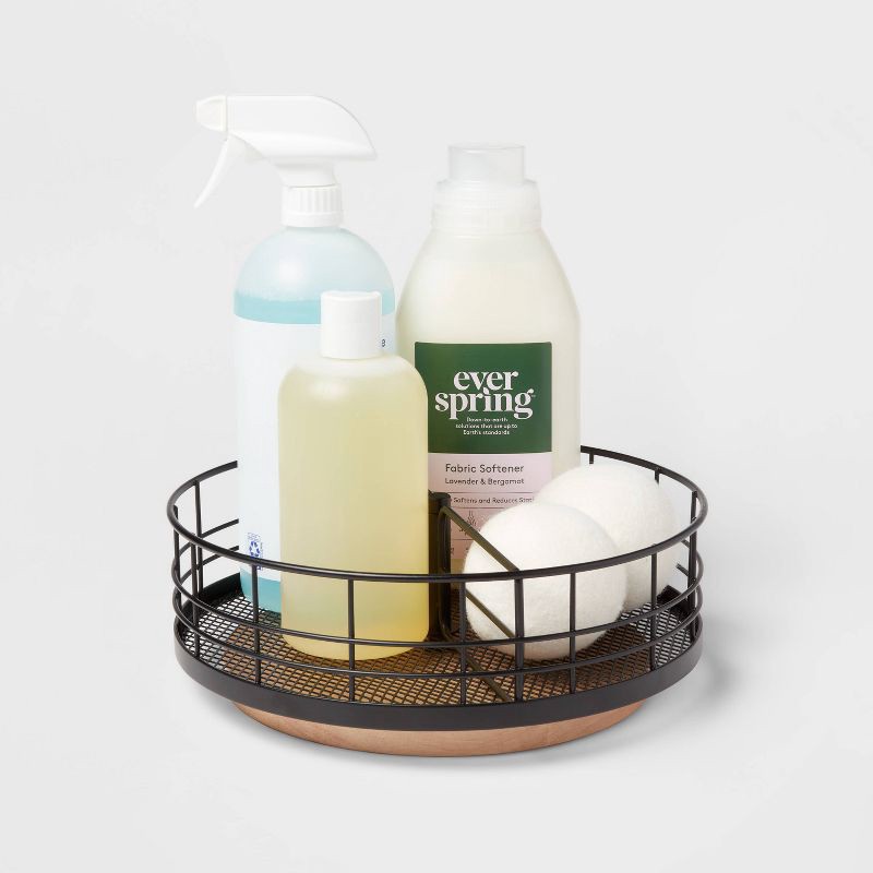 slide 4 of 4, Divided Turntable Black Wire with Natural Wood - Brightroom™, 1 ct