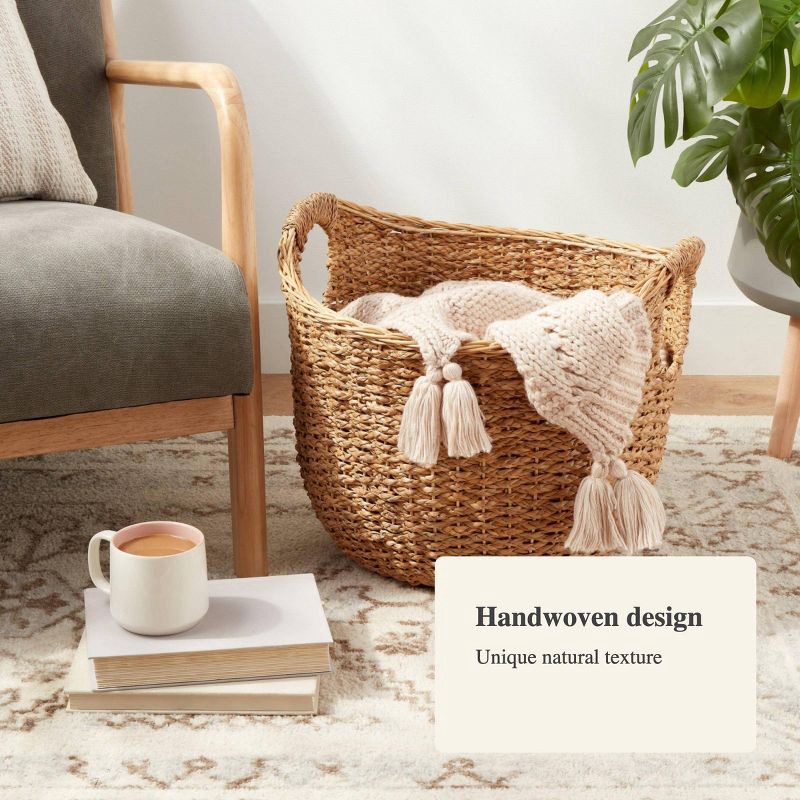 slide 4 of 4, Large Round Braided Seagrass Basket - Brightroom™: Handwoven Khaki Wicker for Blanket Storage, Nest Certified, 1 ct