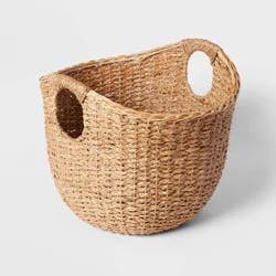 Large Round Braided Seagrass Basket - Brightroom™: Handwoven Khaki Wicker for Blanket Storage, Nest Certified