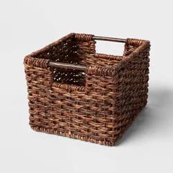 Small Woven Abaca Crate - Brightroom™: Handwoven Decorative Basket, Lacquered Brown, Fits 11" Cube Storage System