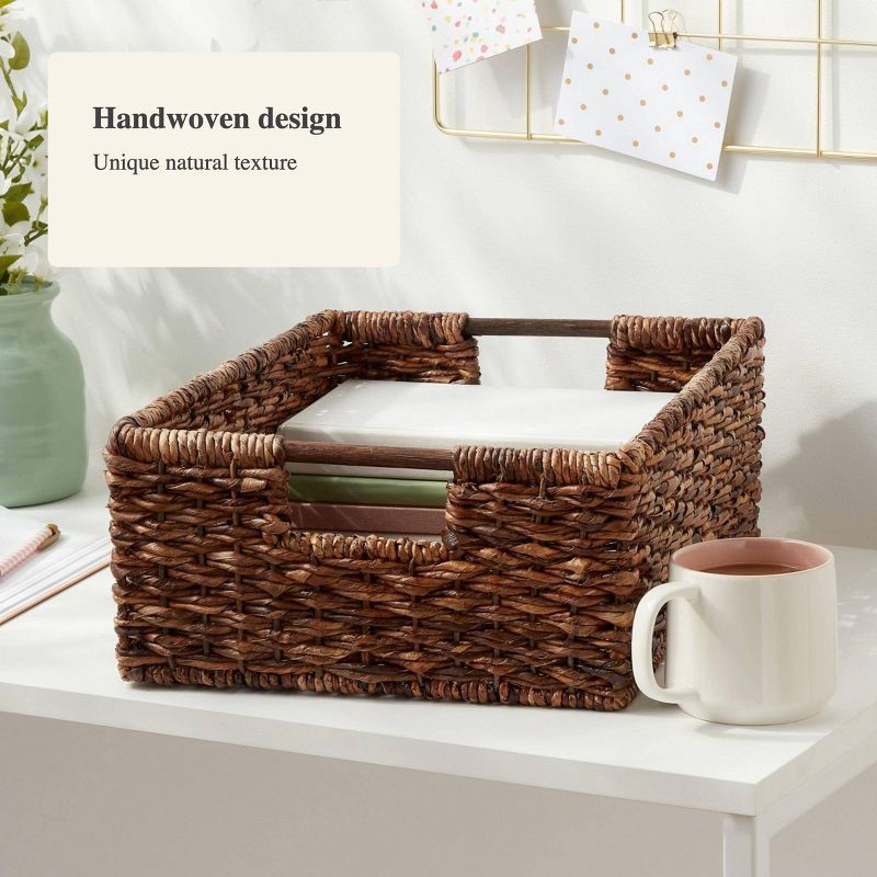 slide 4 of 4, Woven Abaca Folio Bin - Brightroom™: Handwoven Brown Storage Basket, Rectangle, Lacquered Finish, Ethical Handcraft, 1 ct
