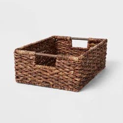 Woven Abaca Folio Bin - Brightroom™: Handwoven Brown Storage Basket, Rectangle, Lacquered Finish, Ethical Handcraft