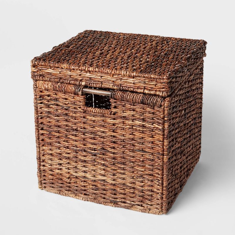 Woven Abaca Folding Lidded Cube Brown - Brightroom 1 ct | Shipt