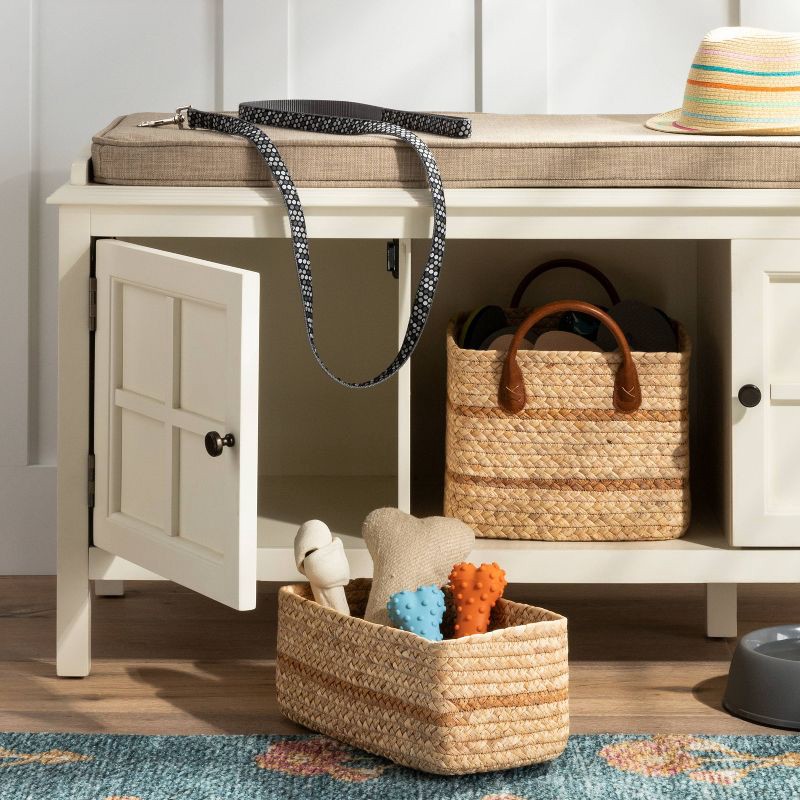 slide 2 of 4, Small Braided Water Hyacinth Basket with Faux Leather Handles - Threshold™: Multicolored Storage & Organization, 11"x10"x8", 1 ct