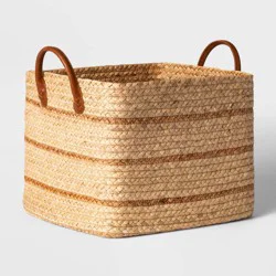 Large Braided Water Hyacinth Basket with Faux Leather Handles - Threshold™: Multicolor Storage & Organization, 13" Cube System