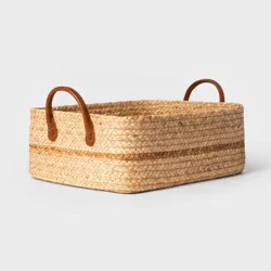 Braided Water Hyacinth Folio Basket with Faux Leather Handles - Threshold™: Storage & Organization, 11" Cube Compatible