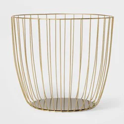 Large Metal Wire Basket Gold - Threshold™: Round Decorative Blanket Holder, 18"x16" Iron Basket