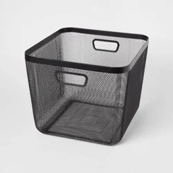 Large Metal Mesh Bin Black - Brightroom™: Carbon Steel, Rectangle, Storage & Organization with Handles