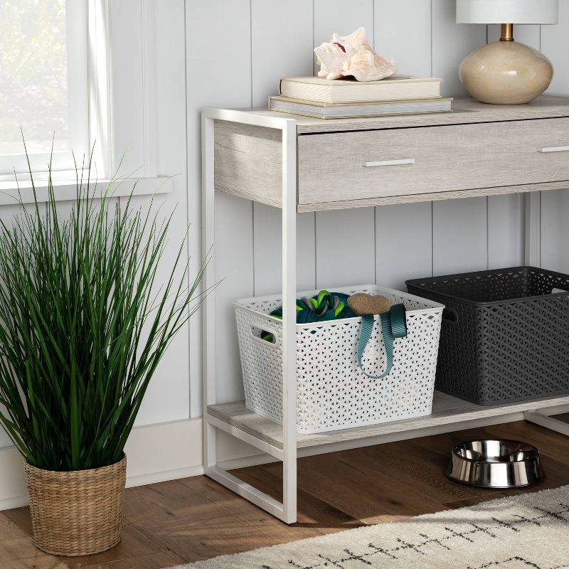 slide 2 of 7, Large Y-Weave Decorative Storage Basket White - Brightroom™: Cut-Out Handles, Fits 11" Cube System, 1 ct
