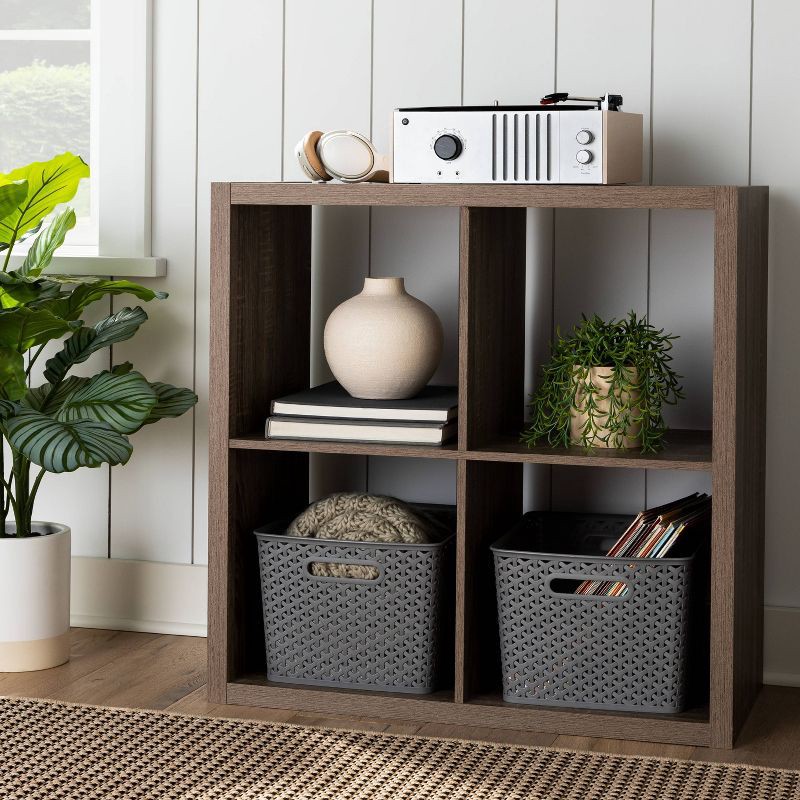 slide 2 of 7, Large Y-Weave Decorative Storage Basket Gray - Brightroom™: Cut-Out Handles, Fits 11" Cube System, 1 ct