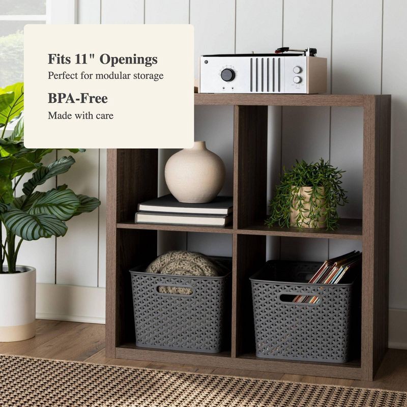 slide 4 of 7, Large Y-Weave Decorative Storage Basket Gray - Brightroom™: Cut-Out Handles, Fits 11" Cube System, 1 ct