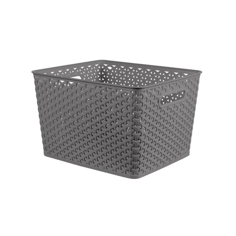 slide 1 of 7, Large Y-Weave Decorative Storage Basket Gray - Brightroom™: Cut-Out Handles, Fits 11" Cube System, 1 ct