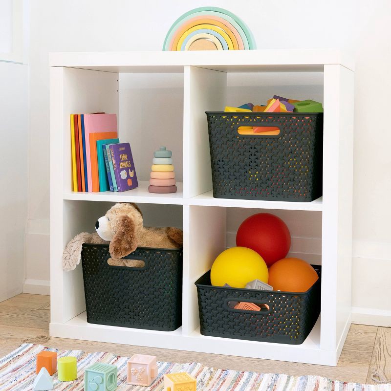 slide 3 of 7, Large Y-Weave Decorative Storage Basket Black - Brightroom™: Cut-Out Handles, 11 Inch Cube Compatible, 1 ct