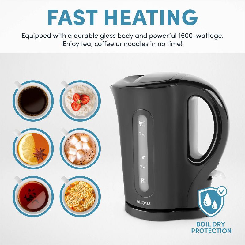 slide 6 of 11, Aroma 1.7L Electric Kettle - Black, 1.7 liter