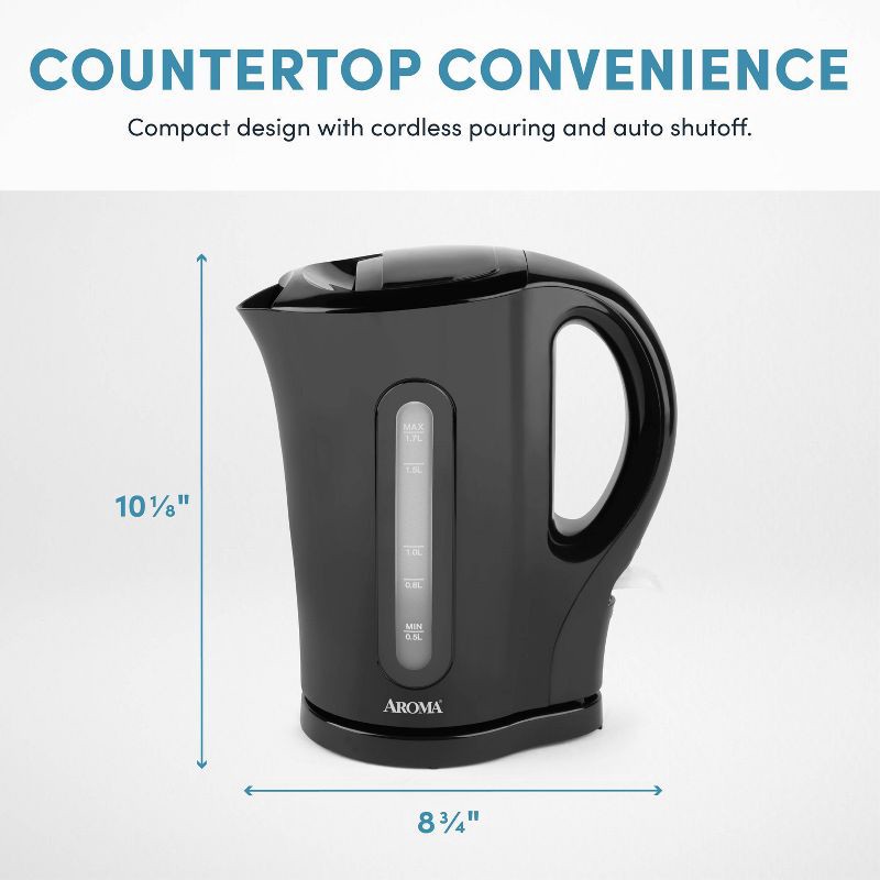slide 9 of 11, Aroma 1.7L Electric Kettle - Black, 1.7 liter
