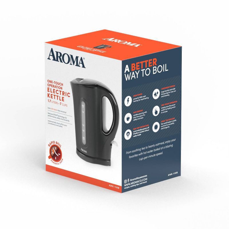 slide 11 of 11, Aroma 1.7L Electric Kettle - Black, 1.7 liter