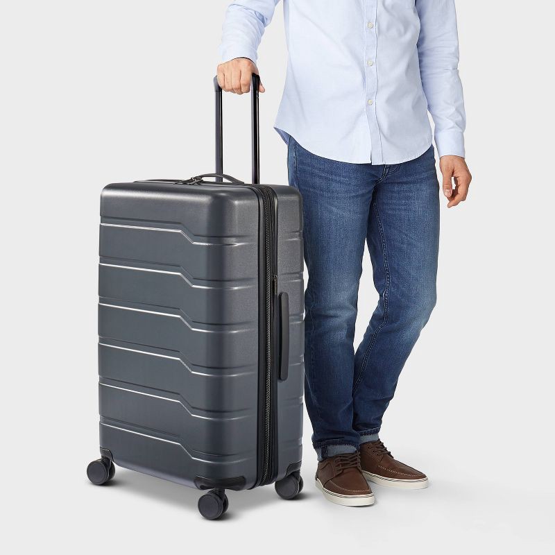 slide 2 of 6, Hardside Large Checked Suitcase Gray - Open Story™, 1 ct