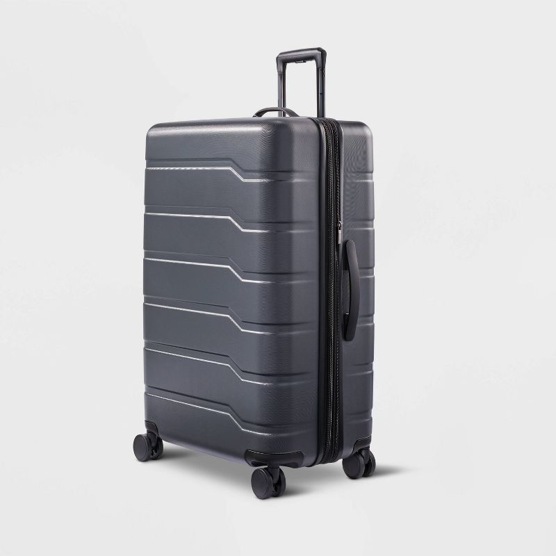 slide 1 of 6, Hardside Large Checked Suitcase Gray - Open Story™, 1 ct