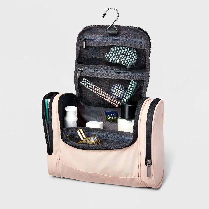 slide 2 of 3, Large Hanging Toiletry Bag Pink - Open Story™: Water Repellent Zipper Case, 1 ct