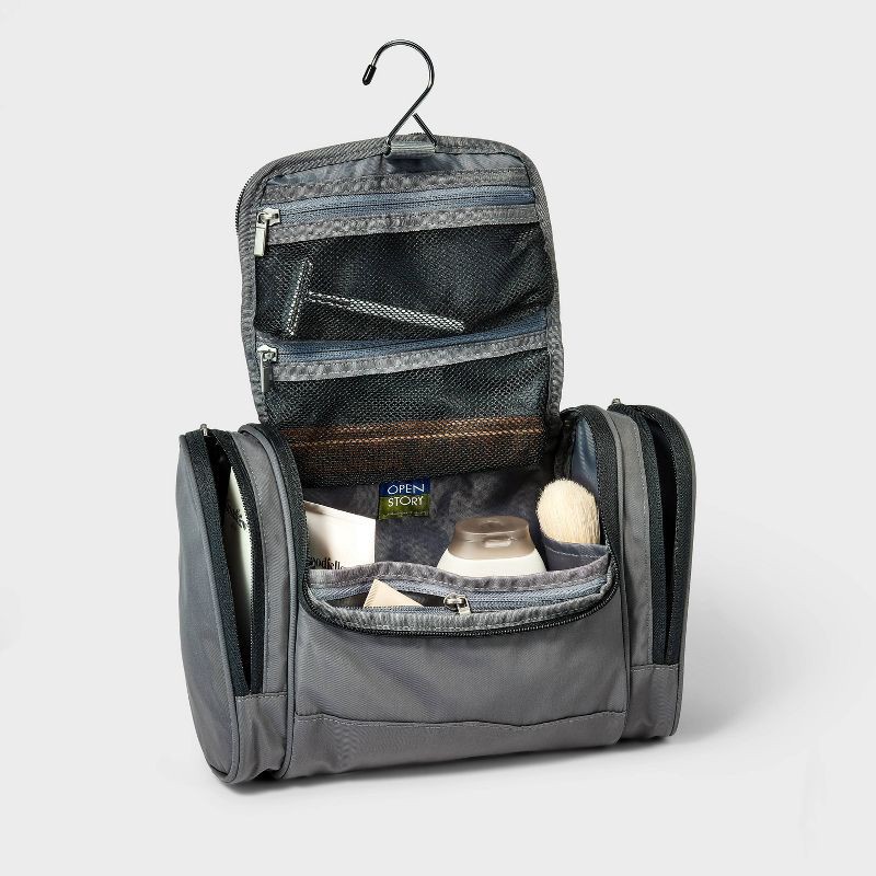 slide 2 of 3, Large Hanging Toiletry Bag Gray - Open Story™: Travel Accessory with Zipper Closure, 1 ct