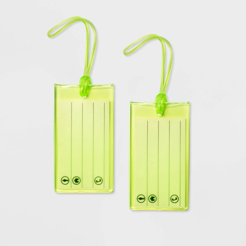 slide 1 of 3, 2pk Jelly Luggage Tag Lime Green - Open Story™, 2 ct