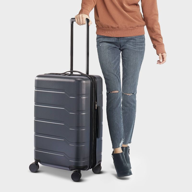 slide 2 of 6, Hardside Medium Checked Suitcase Gray - Open Story™, 1 ct