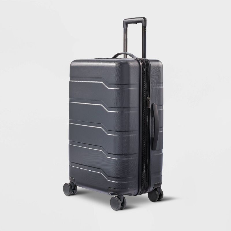 slide 1 of 6, Hardside Medium Checked Suitcase Gray - Open Story™, 1 ct