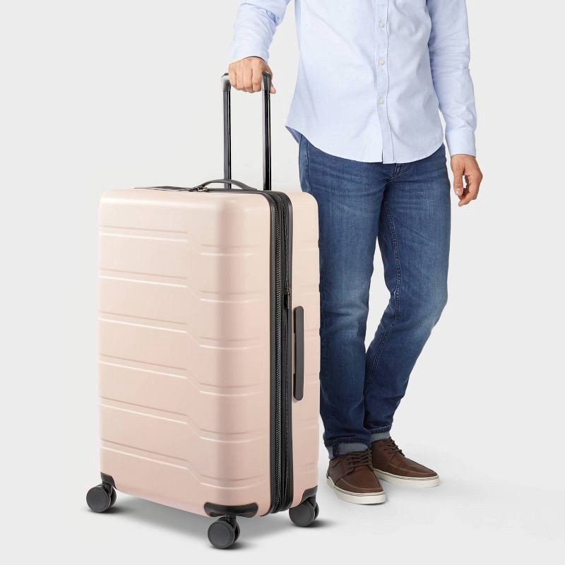 slide 2 of 6, Hardside Large Checked Suitcase Pink - Open Story™, 1 ct