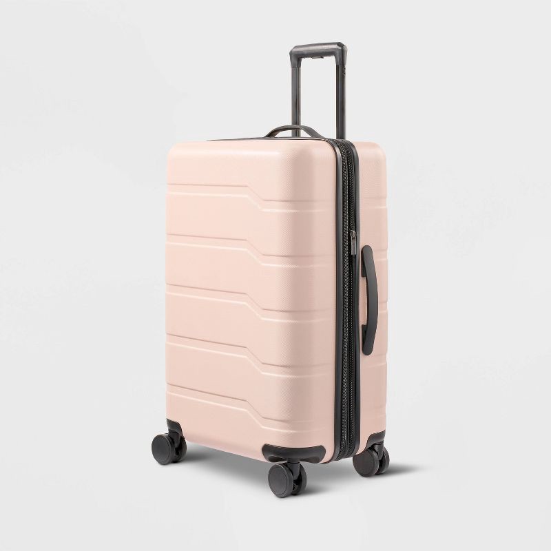 slide 1 of 6, Hardside Medium Checked Suitcase Pink - Open Story™, 1 ct