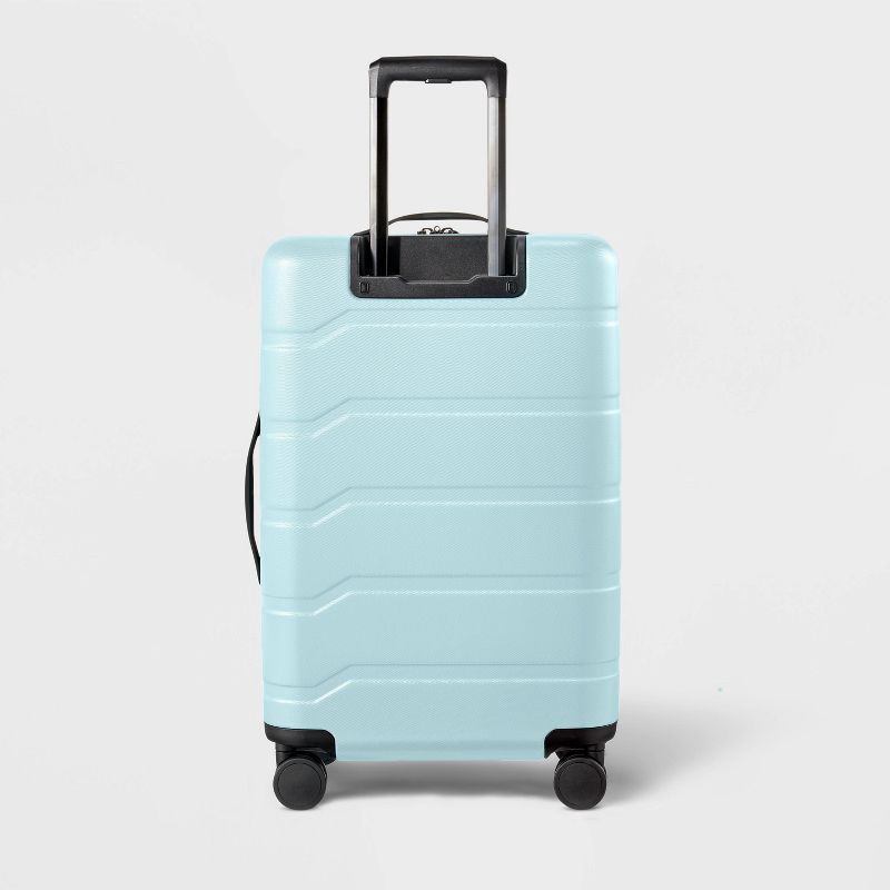 slide 3 of 6, Hardside Medium Checked Suitcase Muddy Aqua - Open Story™, 1 ct