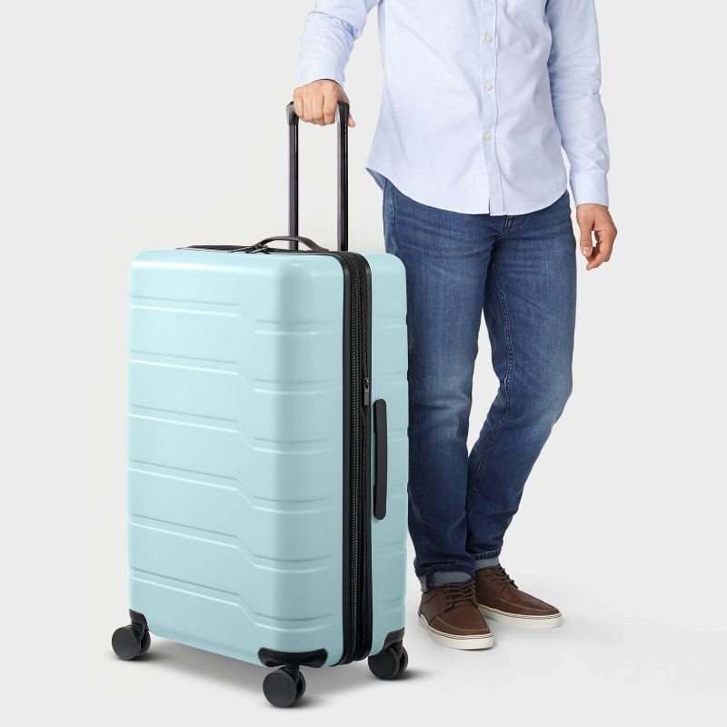 slide 2 of 6, Hardside Large Checked Suitcase Muddy Aqua - Open Story™, 1 ct